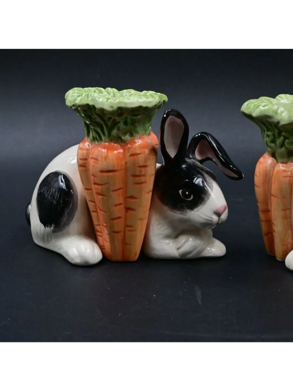 Fitz and Floyd Kensington Rabbit Candle Holder Set Vintage 1987 Bunny Carrot